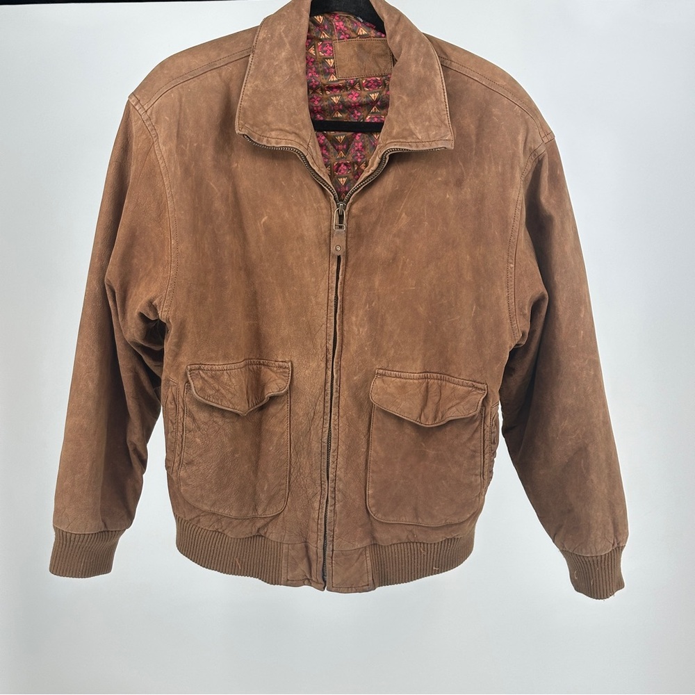 Men's Medium Vintage Brown Leather Bomber Jacket